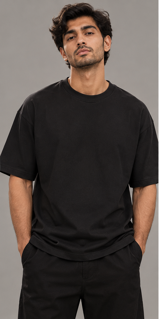 Noir & Lin UNMOVED oversized graphic tee in Black, front view