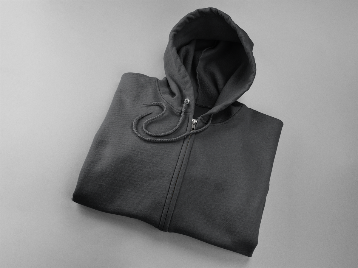 Black unisex zip hoodie, 400 GSM cotton fleece, view 2 | Noir & Lin