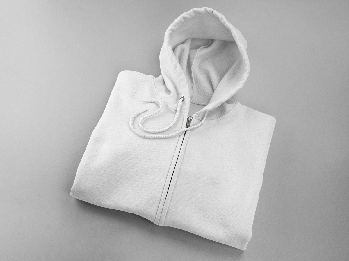 White unisex zip hoodie, 400 GSM cotton fleece, view 2 | Noir & Lin