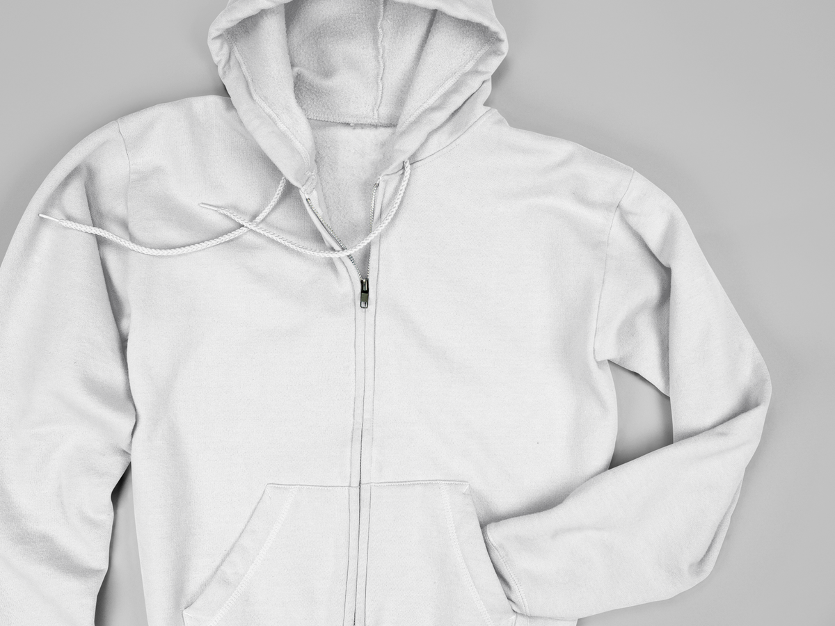 White unisex zip hoodie, 400 GSM cotton fleece, view 1 | Noir & Lin